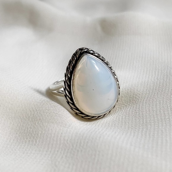 Jewelry - S925 Moonstone Pear Teardrop Silver Ring
